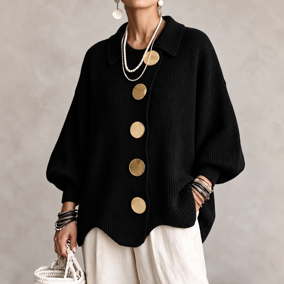 Gold Button Knit Cardigan