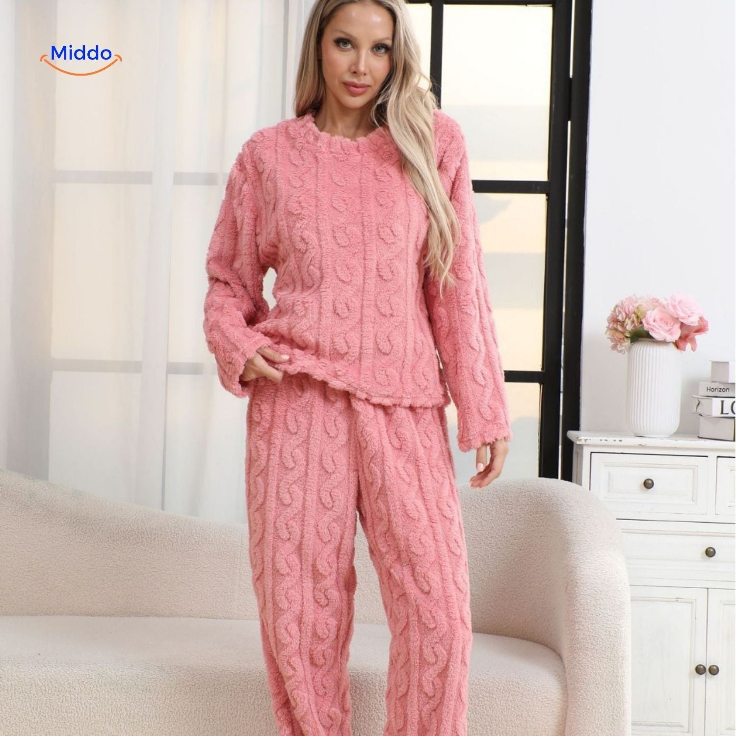 Cable-Knit Pyjama Set | Soft fleece, warm & perfect for cold evenings