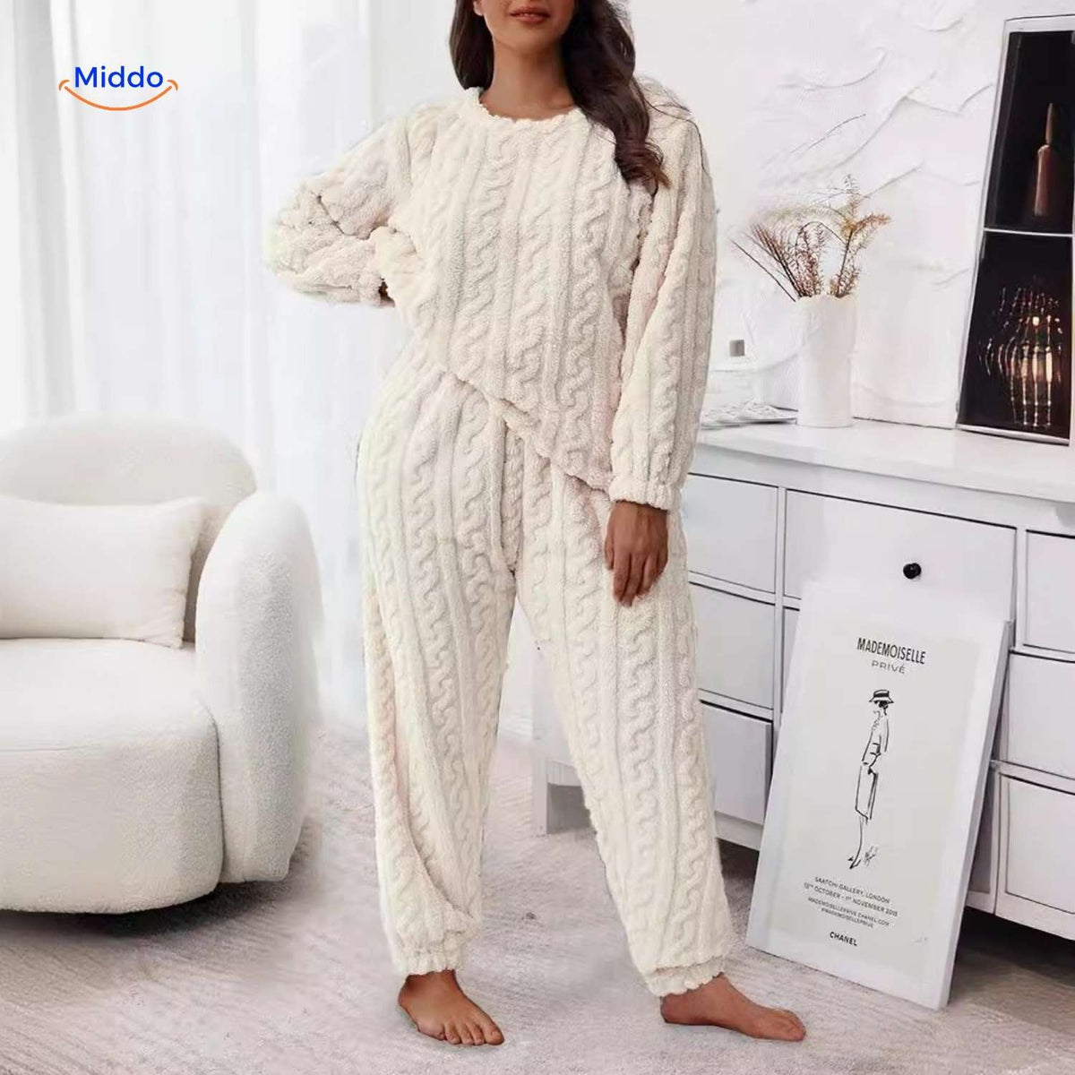 Cable-Knit Pyjama Set | Soft fleece, warm & perfect for cold evenings