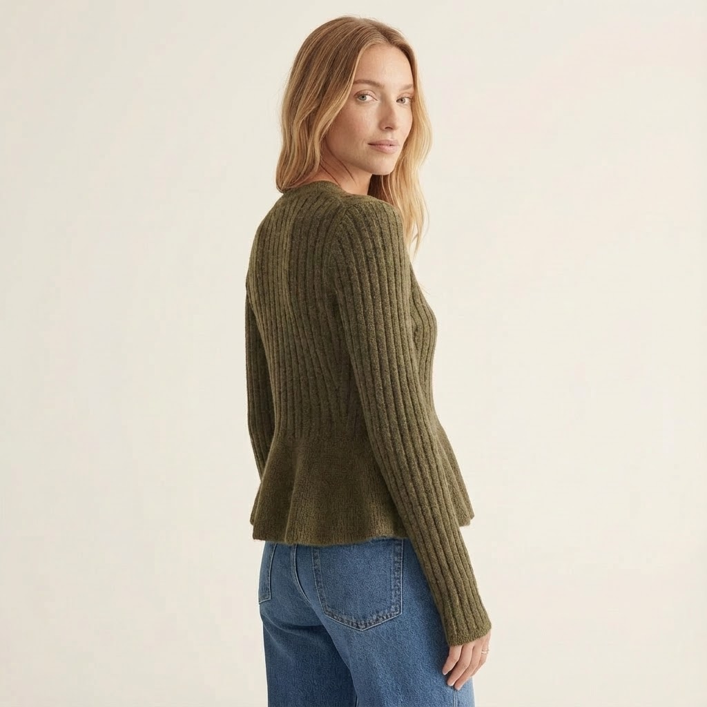Olive Ribbed Peplum Cardigan