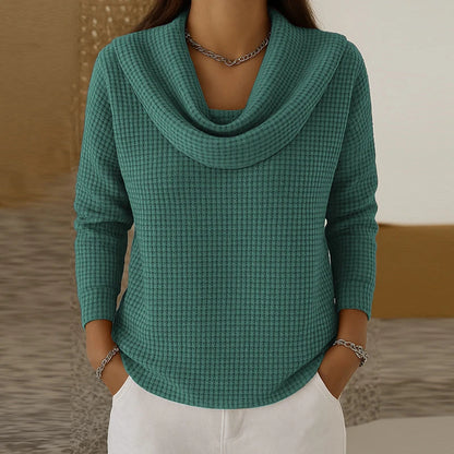 Amber Waffle Sweater with Waterfall Neck