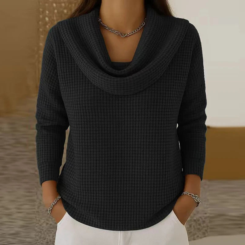 Amber Waffle Sweater with Waterfall Neck
