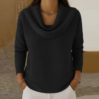 Amber Waffle Sweater with Waterfall Neck