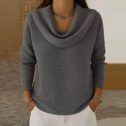 Amber Waffle Sweater with Waterfall Neck