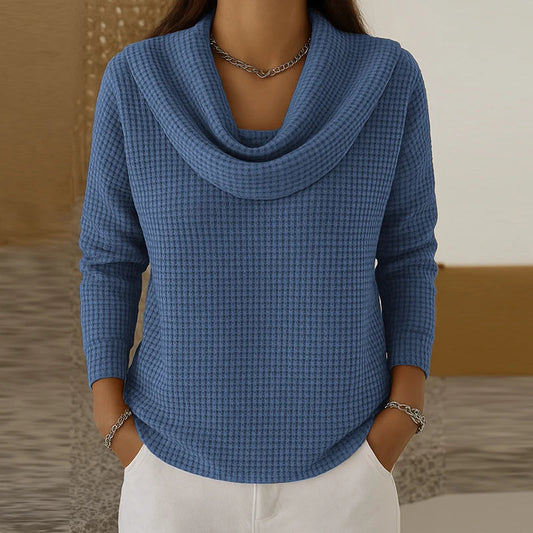 Amber Waffle Sweater with Waterfall Neck