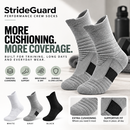 StrideGuard Cushioned Performance Crew Socks