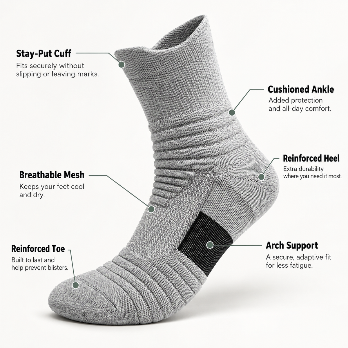 StrideGuard Cushioned Performance Crew Socks