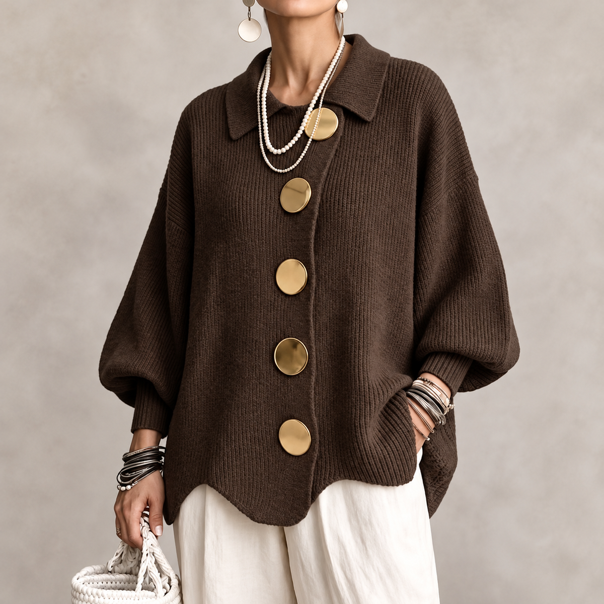 Gold Button Knit Cardigan