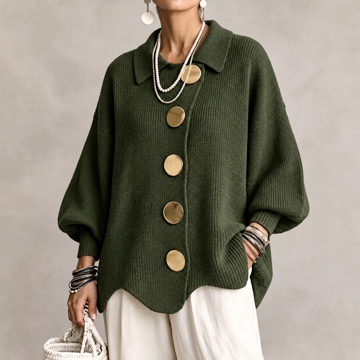 Gold Button Knit Cardigan