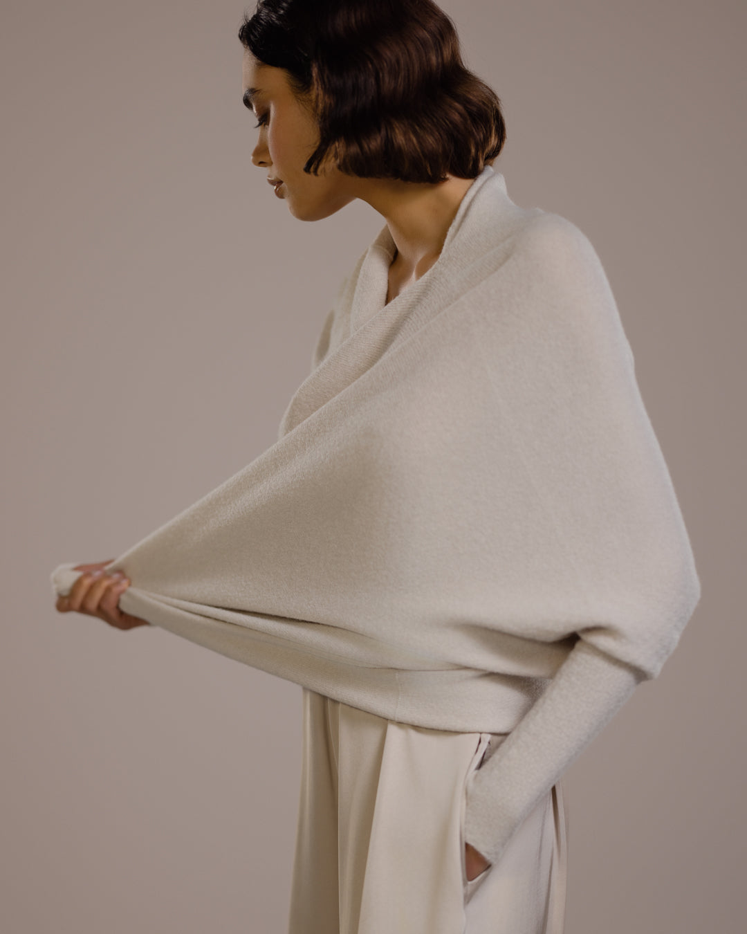 Asymmetric Draped | Light Beige | Seamless Knit