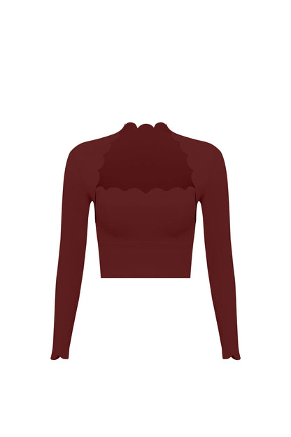 Scallop Cropped Long Sleeve Top