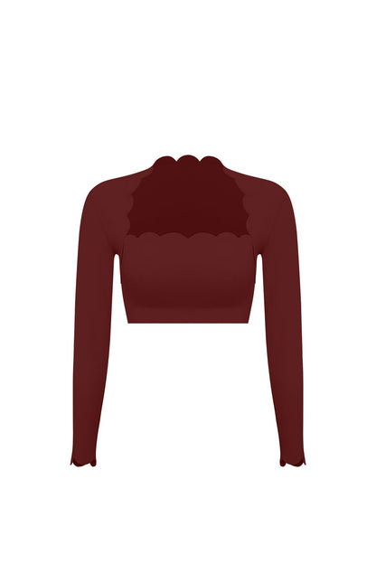 Scallop Cropped Long Sleeve Top