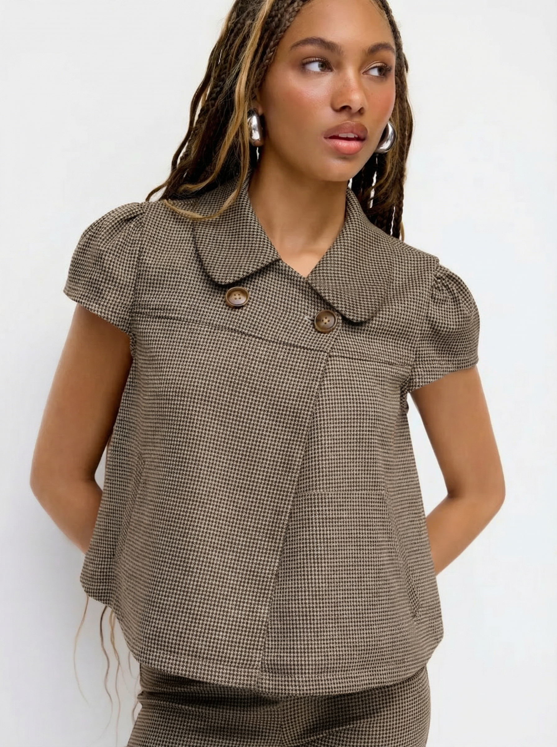 Peter Pan Collar Button Short Sleeve Blouse