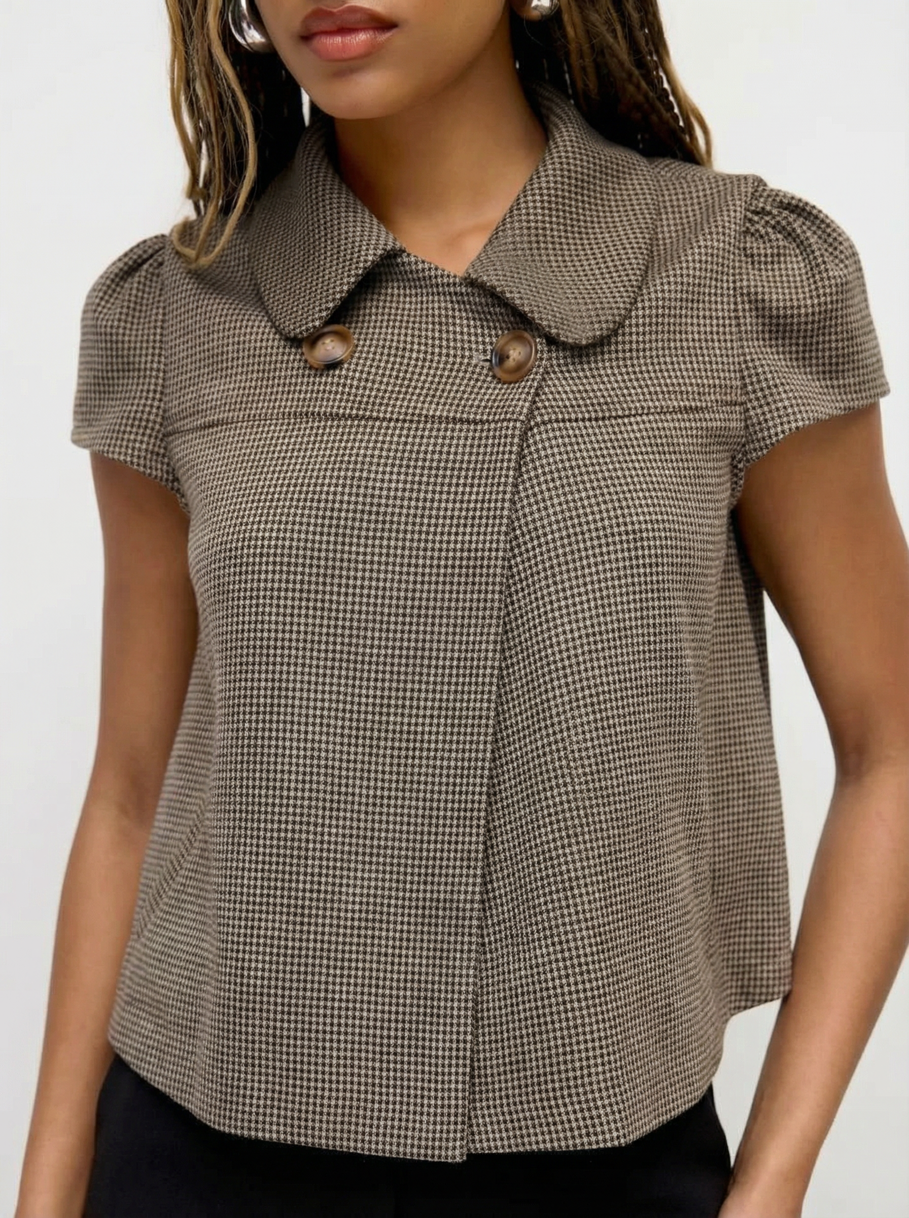 Peter Pan Collar Button Short Sleeve Blouse