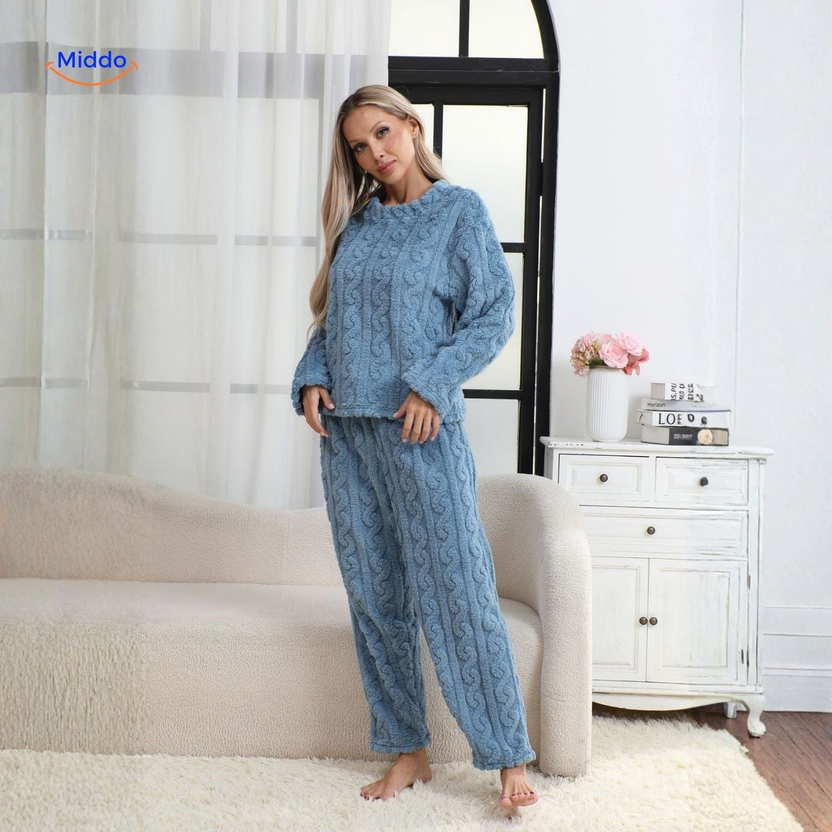 Cable-Knit Pyjama Set | Soft fleece, warm & perfect for cold evenings