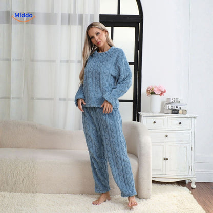 Cable-Knit Pyjama Set | Soft fleece, warm & perfect for cold evenings