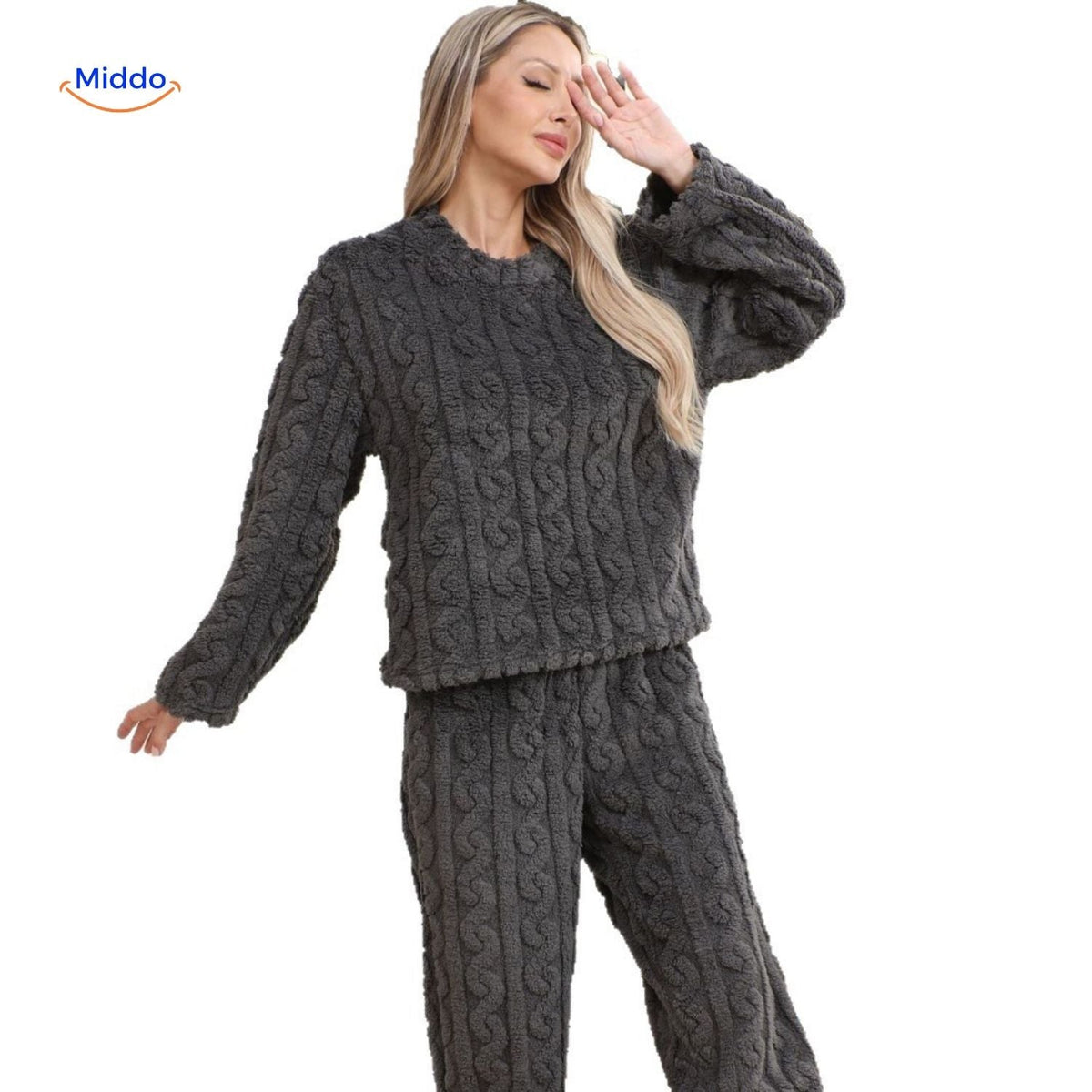 Cable-Knit Pyjama Set | Soft fleece, warm & perfect for cold evenings