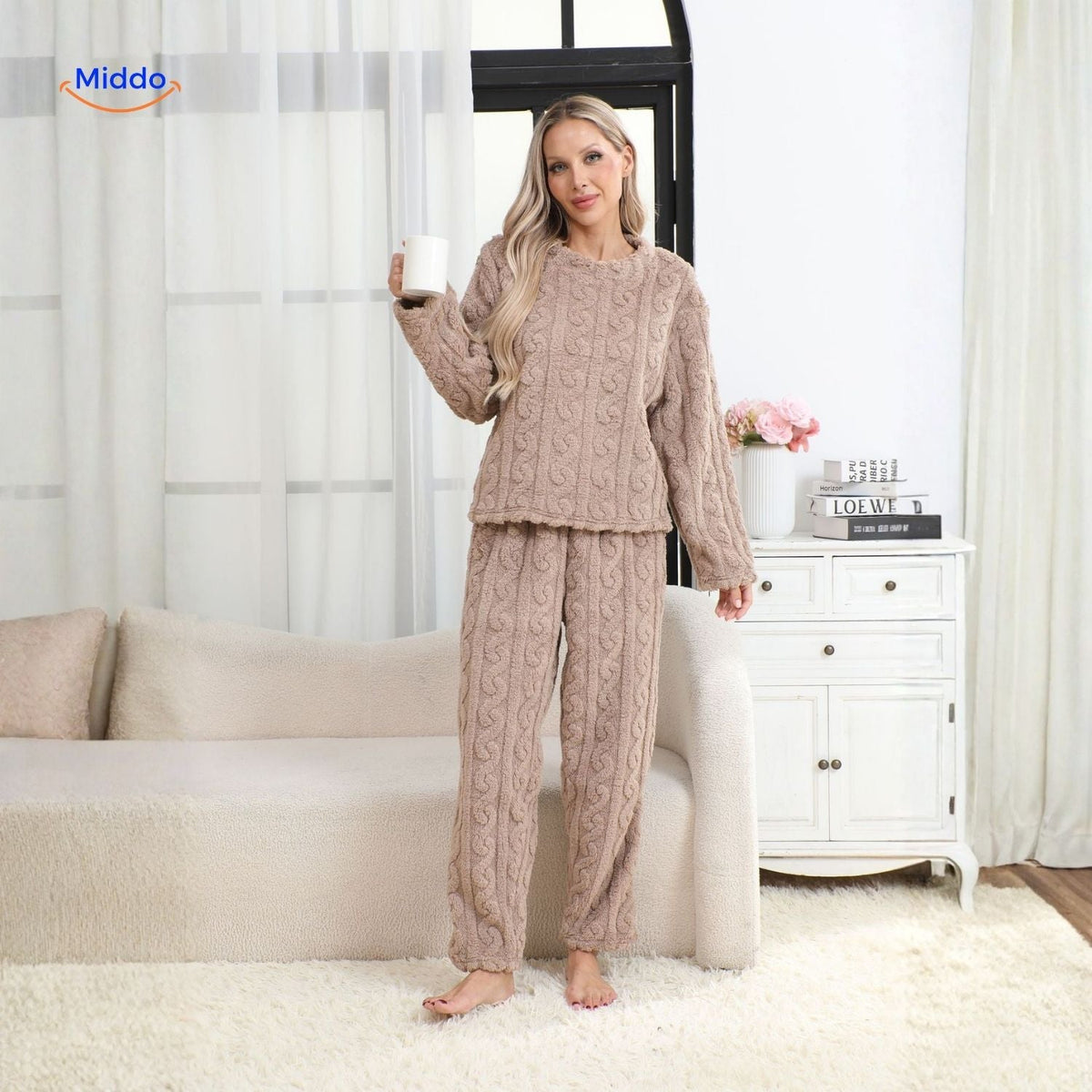 Cable-Knit Pyjama Set | Soft fleece, warm & perfect for cold evenings