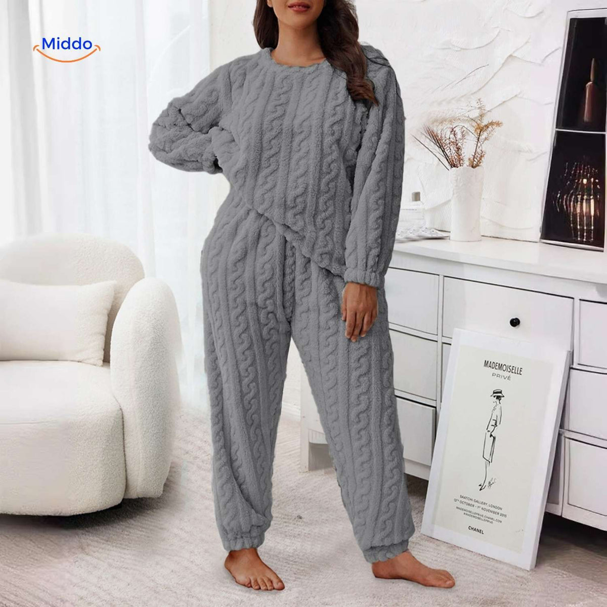 Cable-Knit Pyjama Set | Soft fleece, warm & perfect for cold evenings