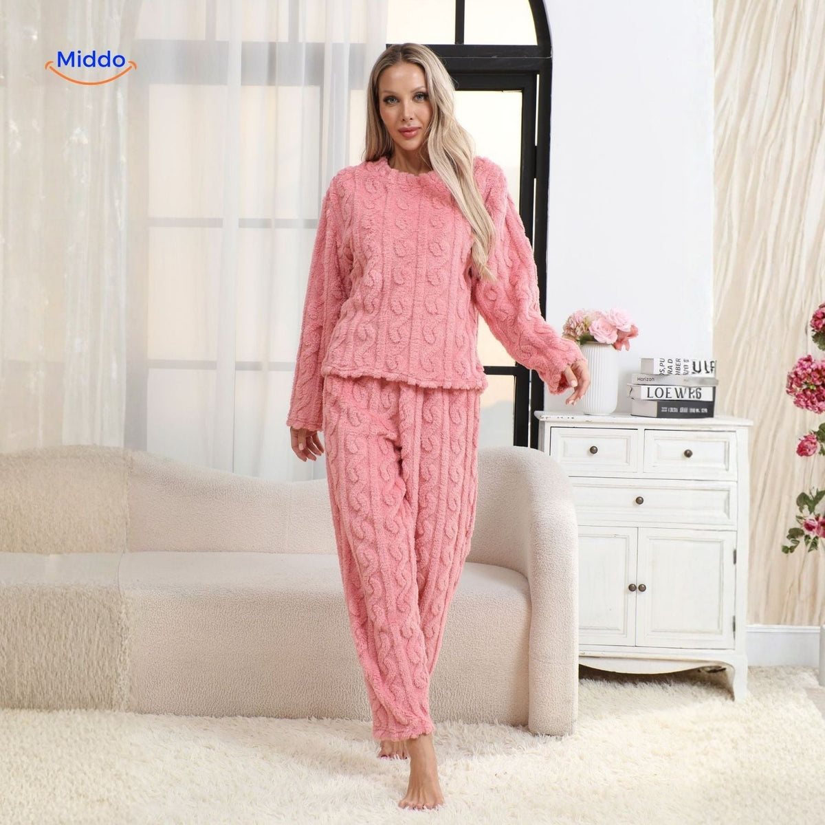Cable-Knit Pyjama Set | Soft fleece, warm & perfect for cold evenings