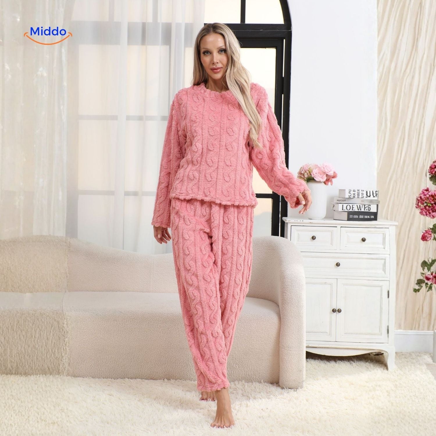 Cable-Knit Pyjama Set | Soft fleece, warm & perfect for cold evenings