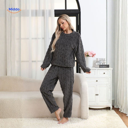 Cable-Knit Pyjama Set | Soft fleece, warm & perfect for cold evenings