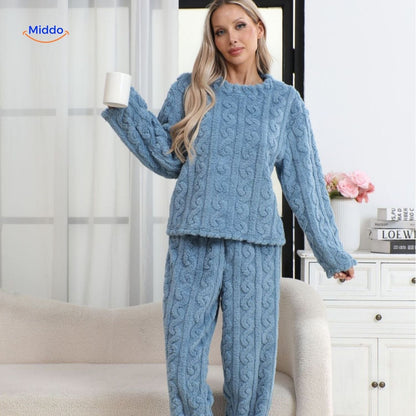 Cable-Knit Pyjama Set | Soft fleece, warm & perfect for cold evenings