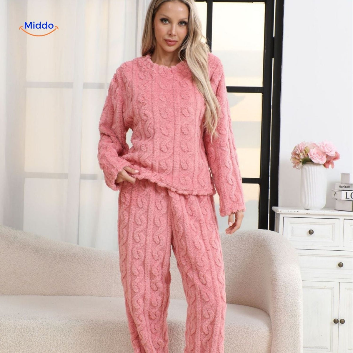 Cable-Knit Pyjama Set | Soft fleece, warm & perfect for cold evenings