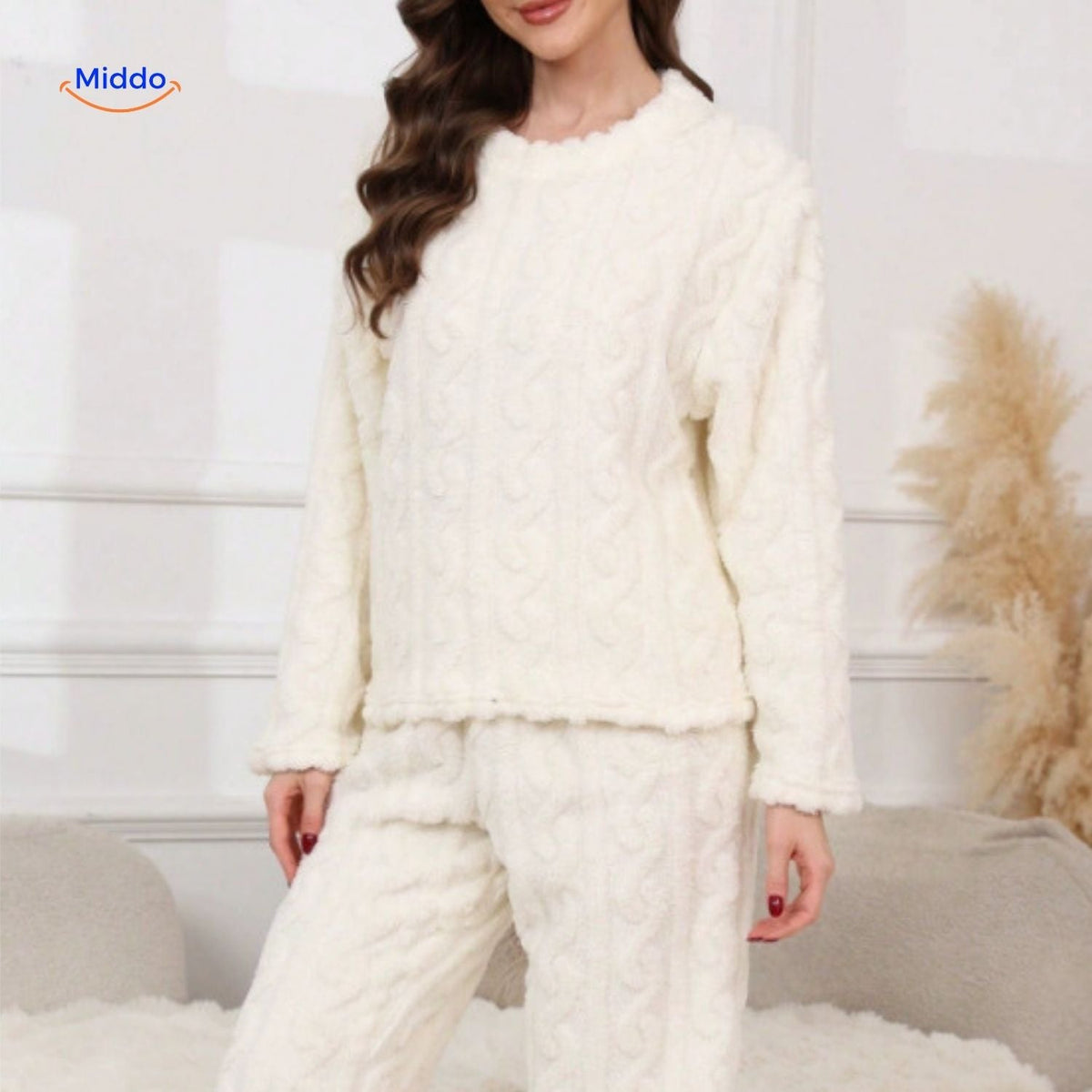 Cable-Knit Pyjama Set | Soft fleece, warm & perfect for cold evenings