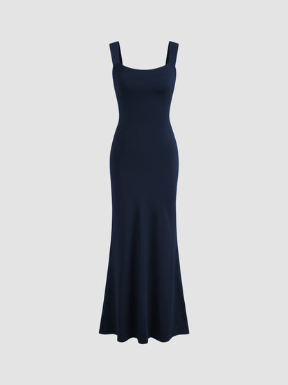Scoop Neckline Solid Bowknot Backless Maxi Dress