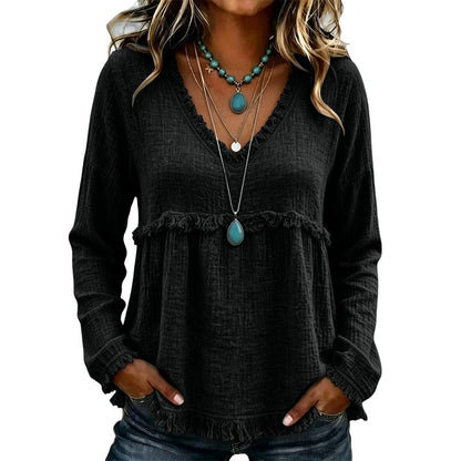 Boho Fringe V-Neck Tunic Blouse