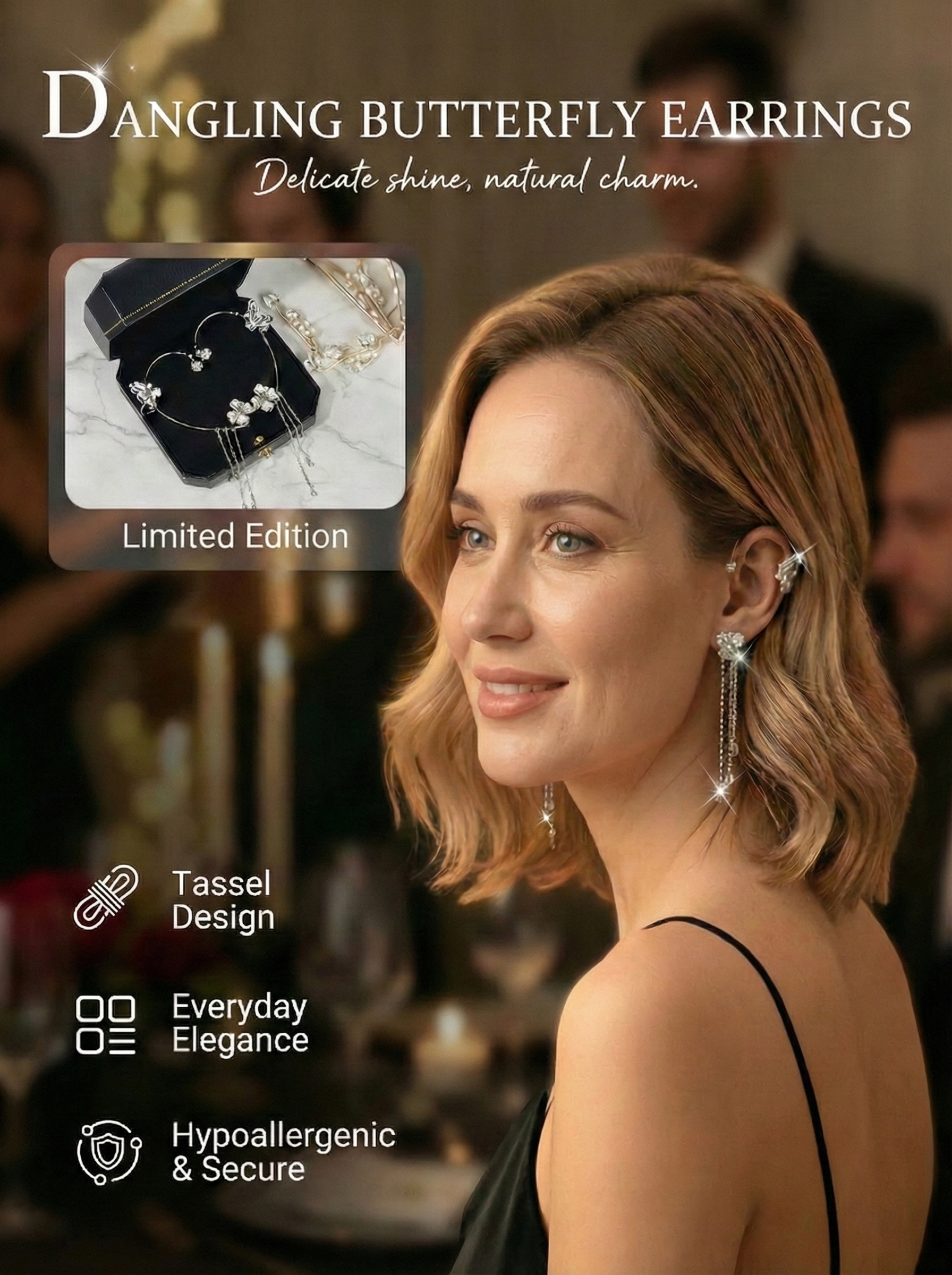 Wendy | Elegant Dangling Butterfly Clip Earrings