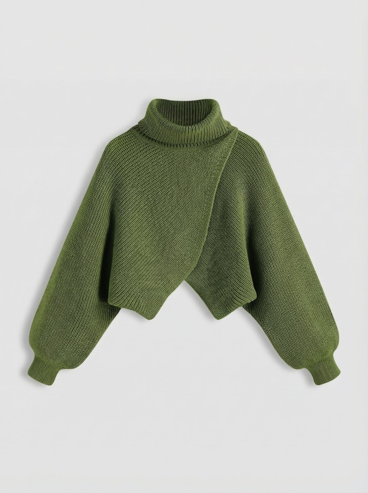 High Neck Solid Knitted Longe Sleeve Crop Sweater