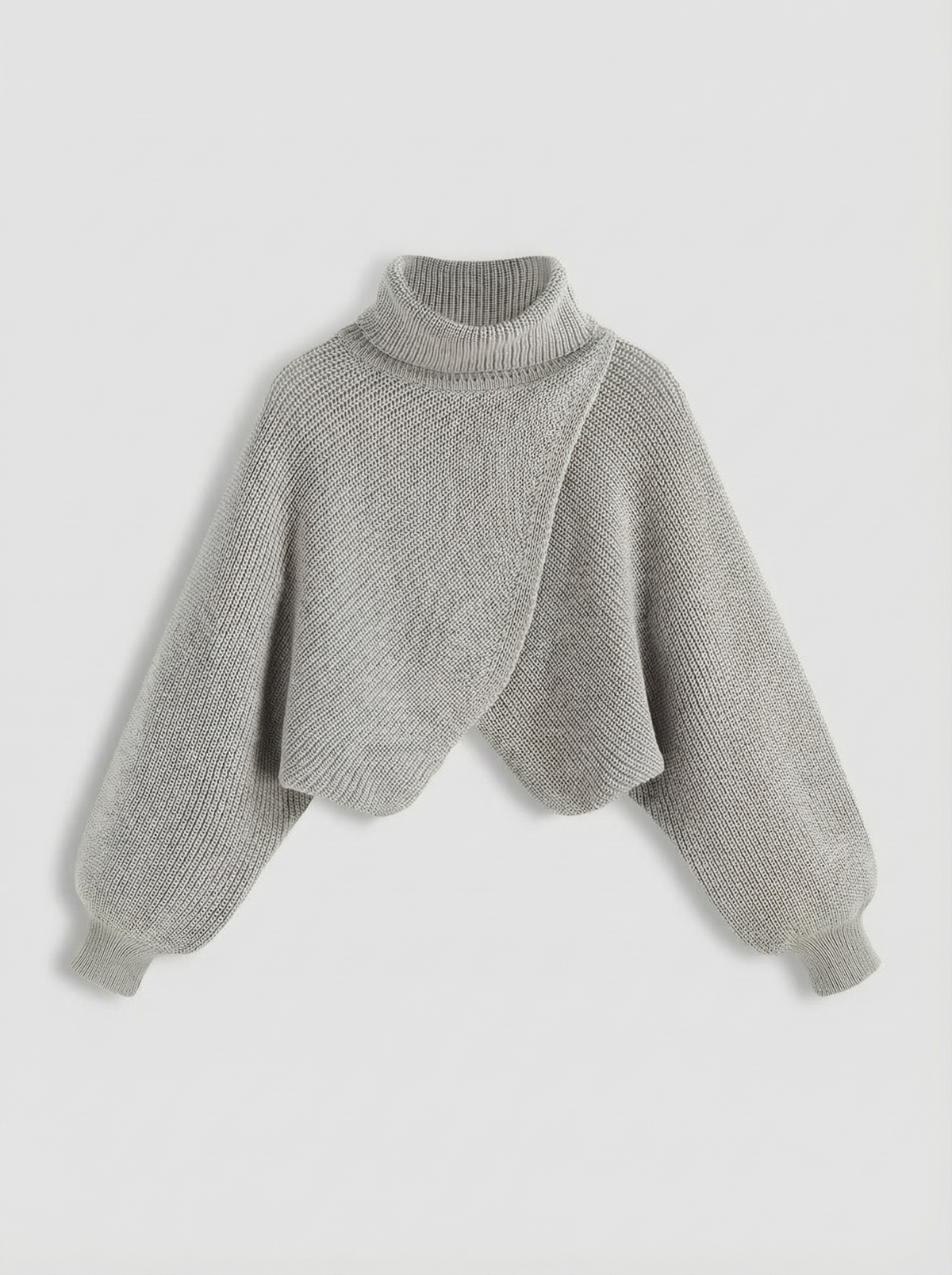 High Neck Solid Knitted Longe Sleeve Crop Sweater