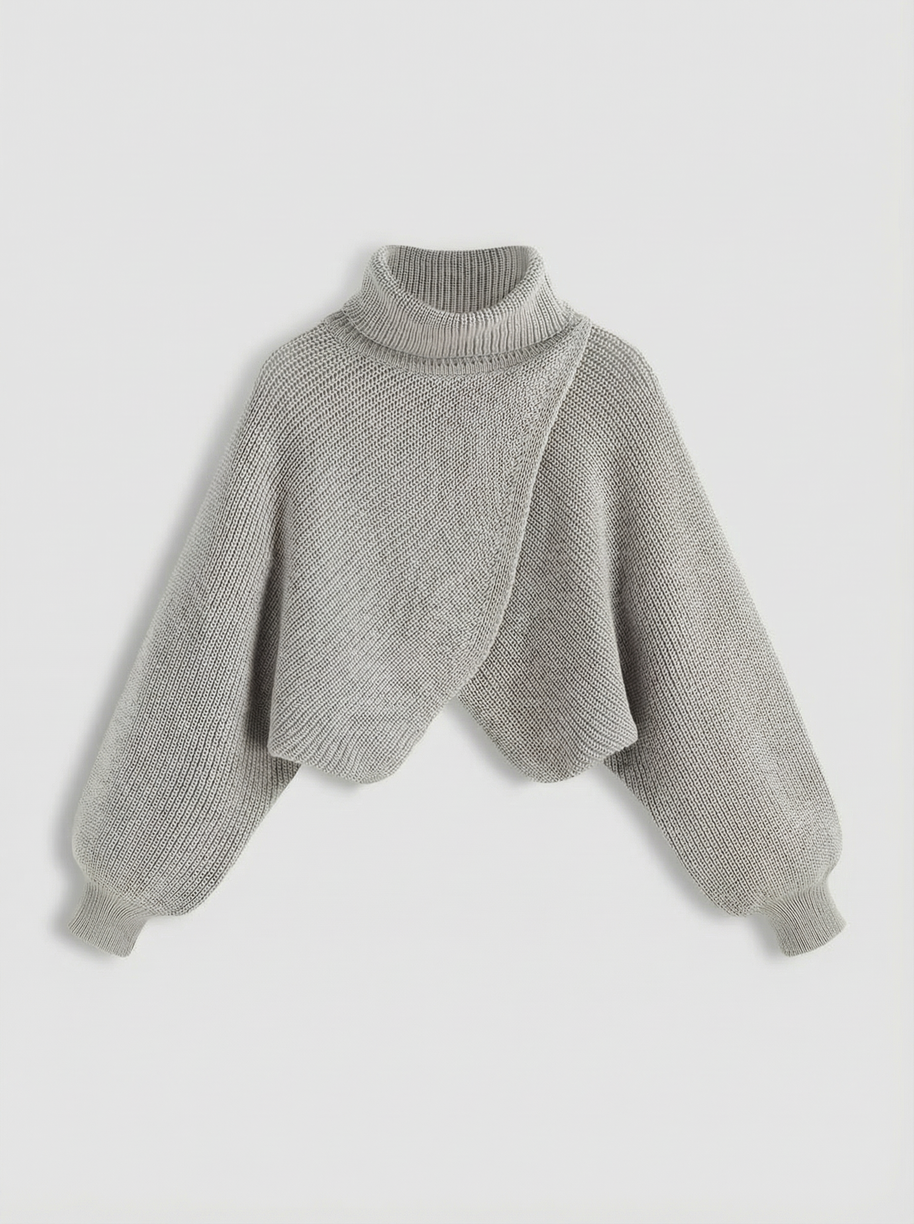 High Neck Solid Knitted Longe Sleeve Crop Sweater