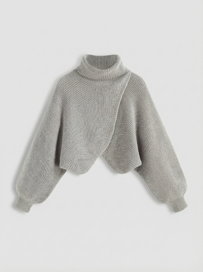 High Neck Solid Knitted Longe Sleeve Crop Sweater