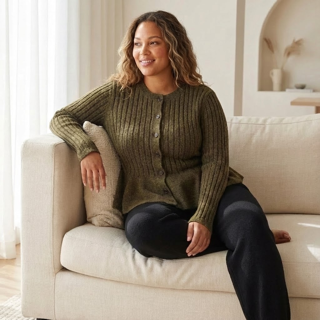 Olive Ribbed Peplum Cardigan