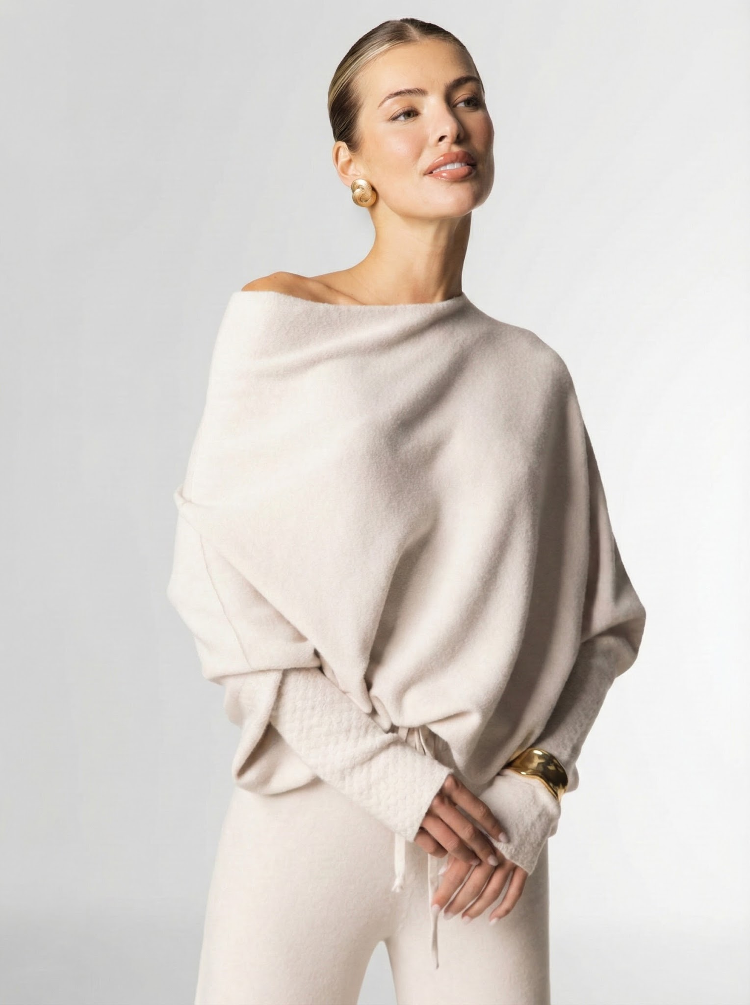 Asymmetric Draped | Light Beige | Seamless Knit