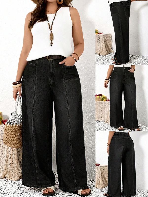 CurveEase Plus Size High-Waisted Wide-Leg Jeans