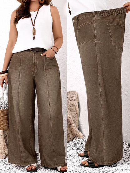 CurveEase Plus Size High-Waisted Wide-Leg Jeans