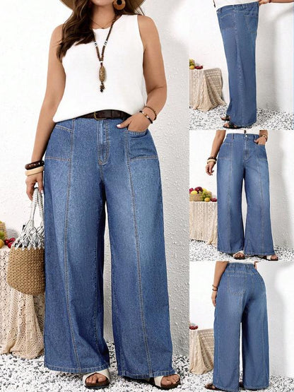 CurveEase Plus Size High-Waisted Wide-Leg Jeans