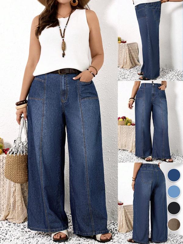 CurveEase Plus Size High-Waisted Wide-Leg Jeans