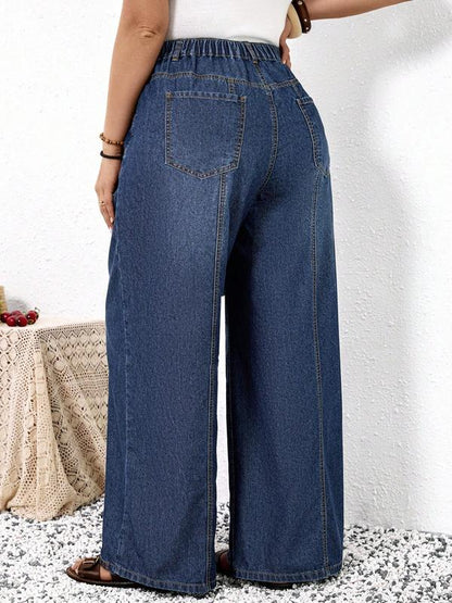 CurveEase Plus Size High-Waisted Wide-Leg Jeans
