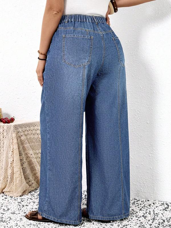 CurveEase Plus Size High-Waisted Wide-Leg Jeans