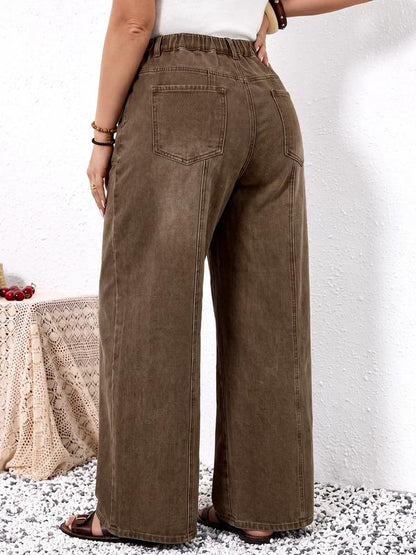 CurveEase Plus Size High-Waisted Wide-Leg Jeans