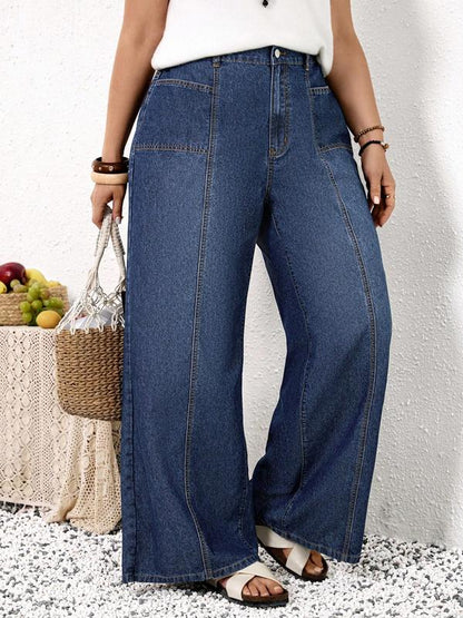 CurveEase Plus Size High-Waisted Wide-Leg Jeans